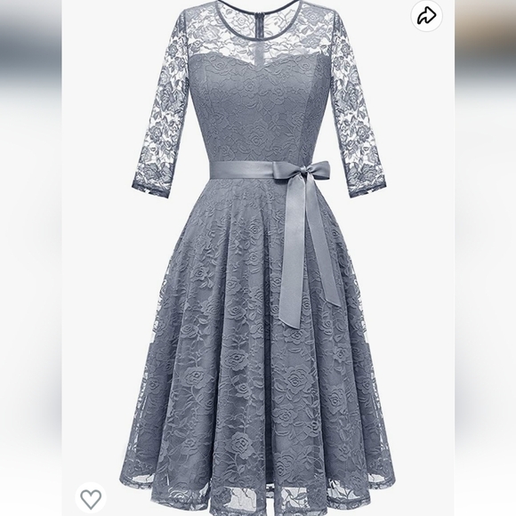 Dressystar Lace  Bridesmaid Dresses w/Sheer Neckline 3/4 sleeves in B-Grey 3XL - Picture 1 of 11